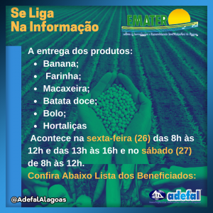 Programa de Aquisição de Alimentos com Doação Simultânea PAA da EMATER/AL beneficia 484 associados da ADEFAL